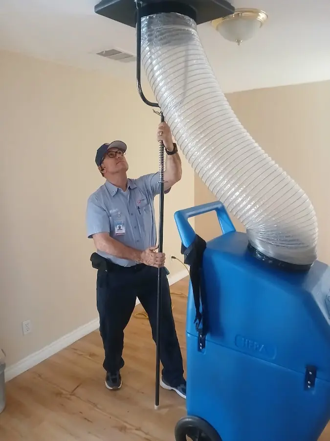 Mini Split Installation technician using HEPA equipment in Lake Los Angeles